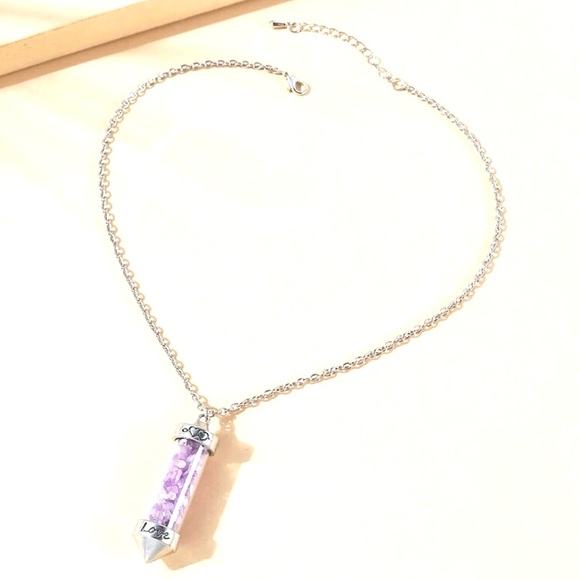Amethyst Love Vial Tiny Lavender Float Stone Engrave Bottle Chakra Heart Pendant - Picture 16 of 16